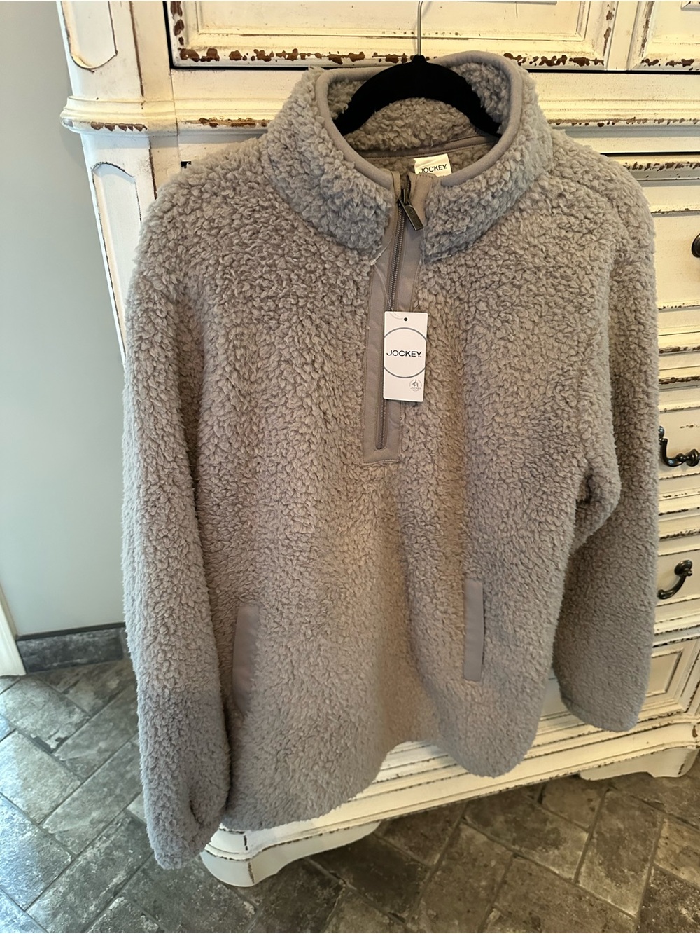 Light Gray Sherpa Zip Pullover